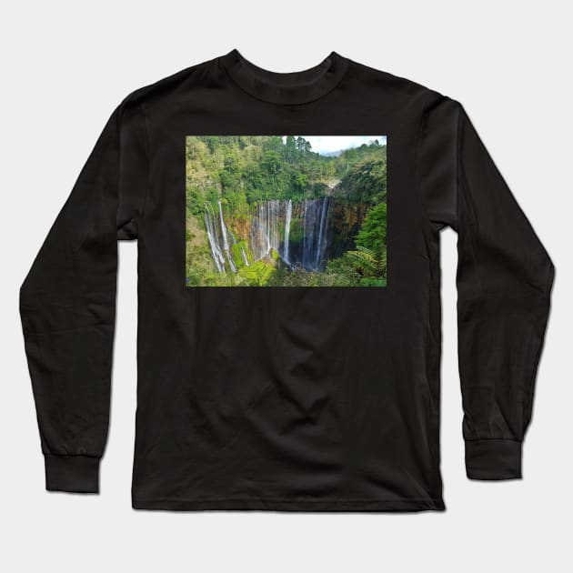 Mountain Bromo Tumpak Sewu Waterfall Indonesia Long Sleeve T-Shirt by Anastasia-03